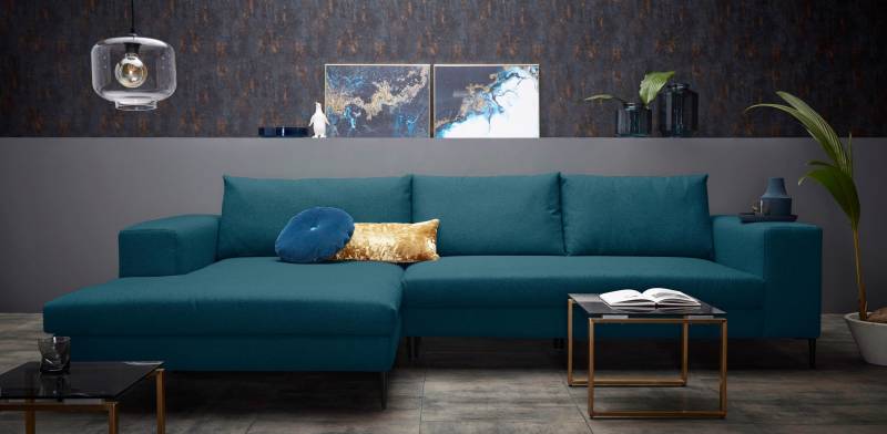 INOSIGN Ecksofa »Aurora, L-Form, mit extra breiter Recamiere, 324 x 170 cm (BxT)«, Designsofa mit tollem Sitzkomfort, extra hohe Metallfüsse schwarz von INOSIGN