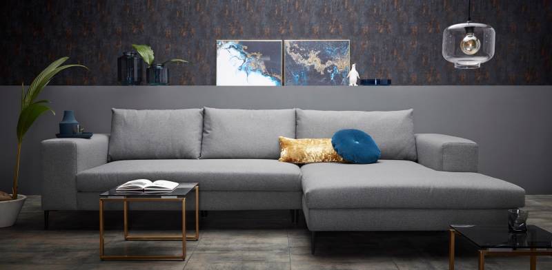 INOSIGN Ecksofa »Aurora, L-Form, mit extra breiter Recamiere, 324 x 170 cm (BxT)«, Designsofa mit tollem Sitzkomfort, extra hohe Metallfüsse schwarz von INOSIGN