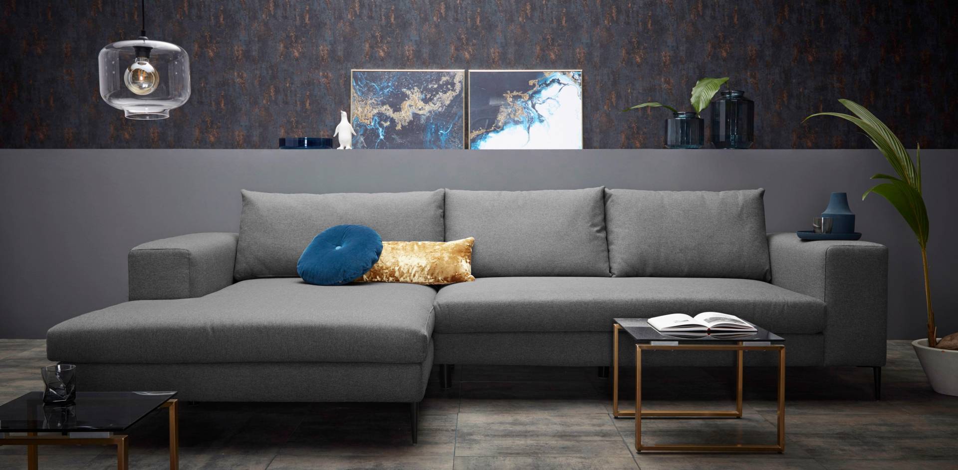 INOSIGN Ecksofa »Aurora, L-Form, mit extra breiter Recamiere, 324 x 170 cm (BxT)«, Designsofa mit tollem Sitzkomfort, extra hohe Metallfüsse schwarz von INOSIGN