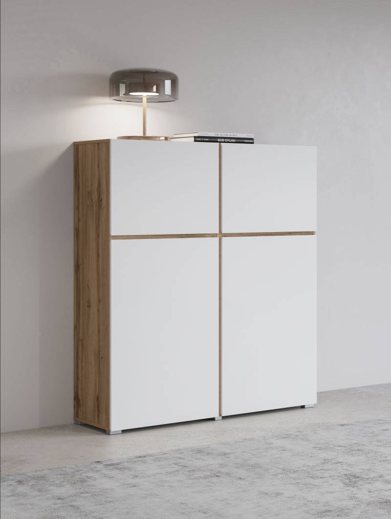 INOSIGN Highboard »Cross, moderne grifflose Hochkommode mit 4 Türen,Türkommode«, Hochschrank, Höhe 139 cm mit viel Stauraum, Einlegeböden verstellbar von INOSIGN