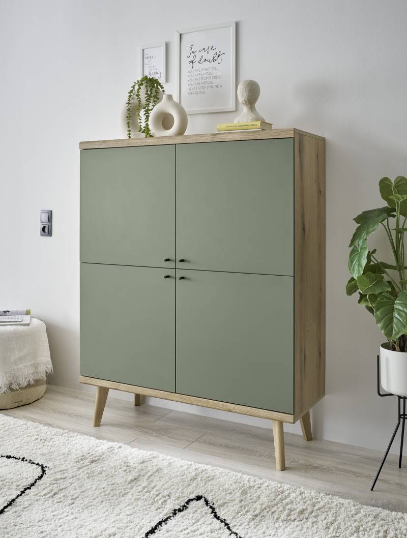 INOSIGN Highboard »MAVAS«, in moderner Trendfarbe, Griffe aus Metall (Schwarz), Höhe 134 cm von INOSIGN