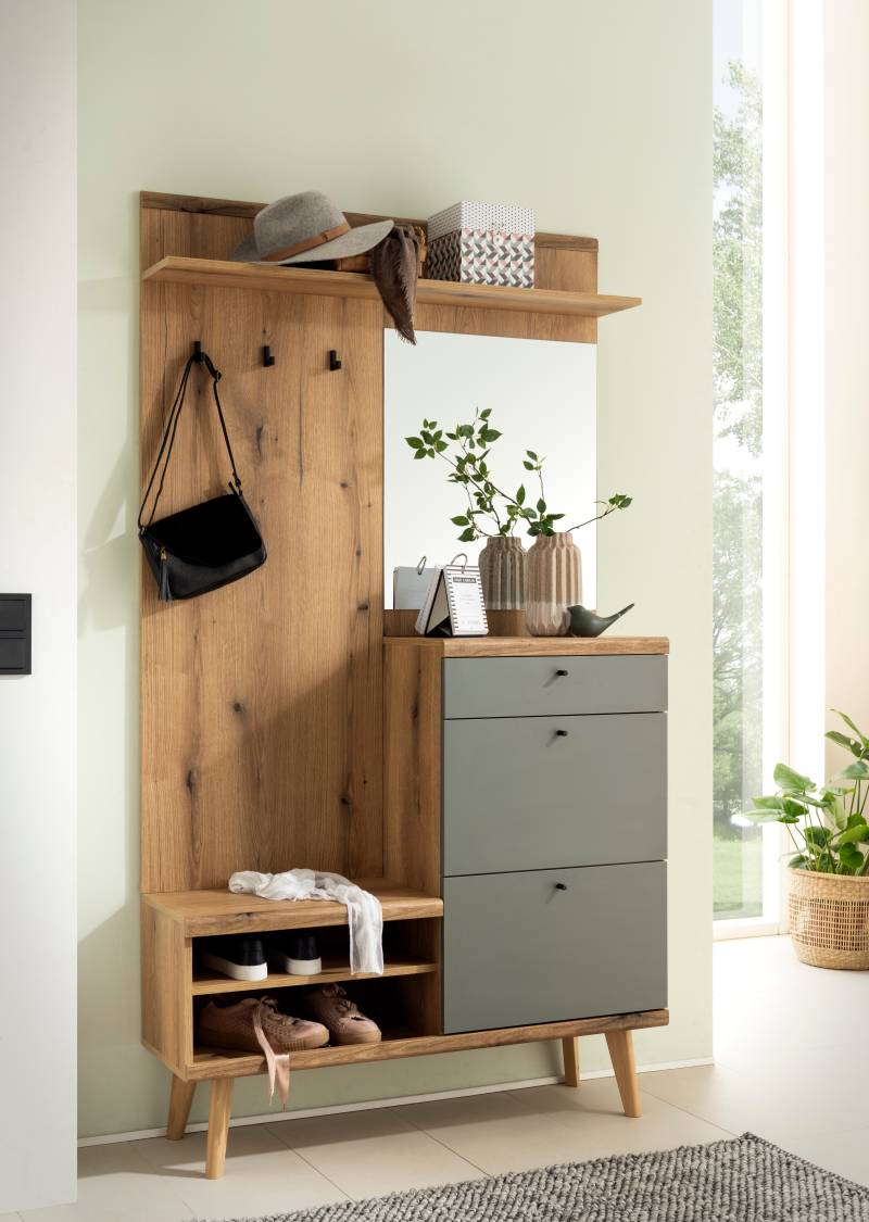 INOSIGN Kompaktgarderobe »Mavas, Garderobe, Garderobenschrank, ScandicDesign, Evoke Eiche/Salbei«, ausreichend Stauraum, für kleine Räume geeignet, 110 cm breit von INOSIGN