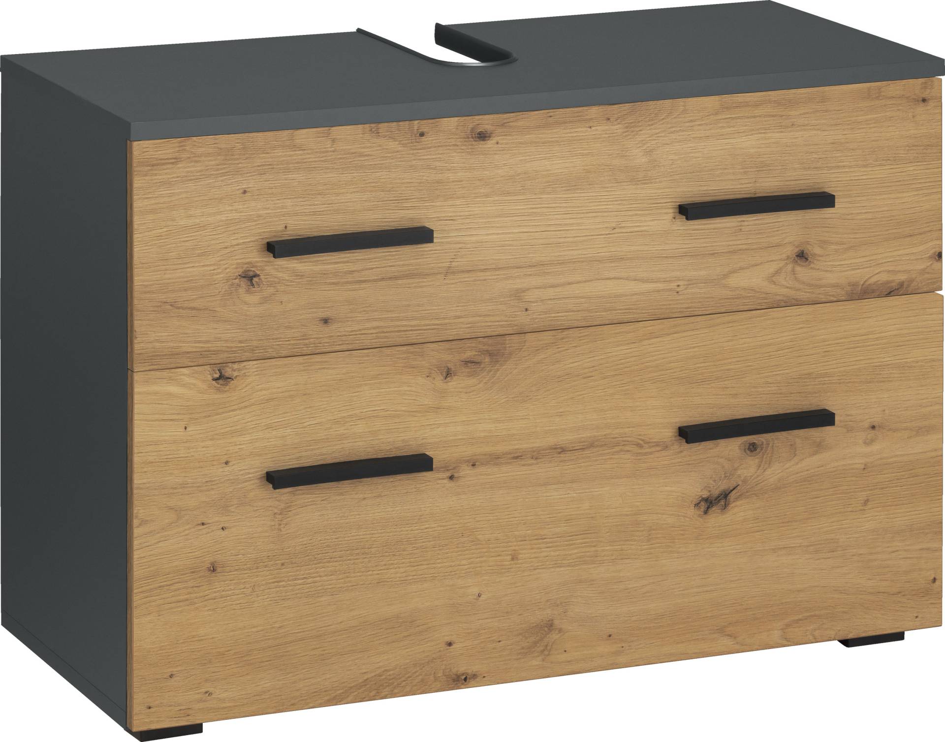 INOSIGN Waschbeckenunterschrank »Skara«, mit Klappe und Schubkasten, schwarze Griffe, Breite 80 cm, Höhe 55 cm von INOSIGN