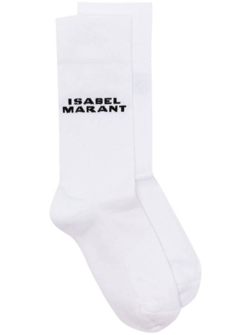 ISABEL MARANT Dawi intarsia-knit logo socks - White von ISABEL MARANT