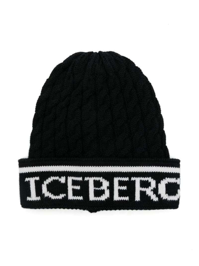 Iceberg Kids logo-jacquard beanie - Black von Iceberg Kids