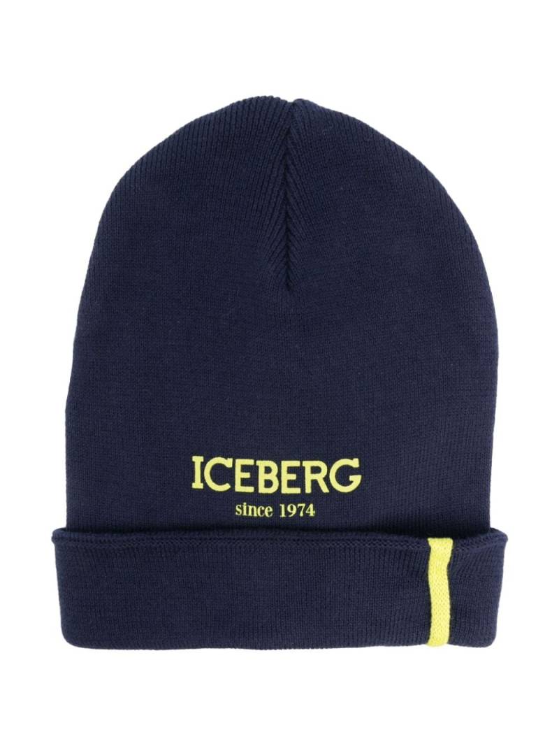 Iceberg Kids logo-print knitted beanie - Blue von Iceberg Kids