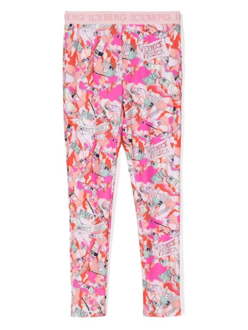 Iceberg Kids paint tube-print logo-waistband leggings - Pink von Iceberg Kids