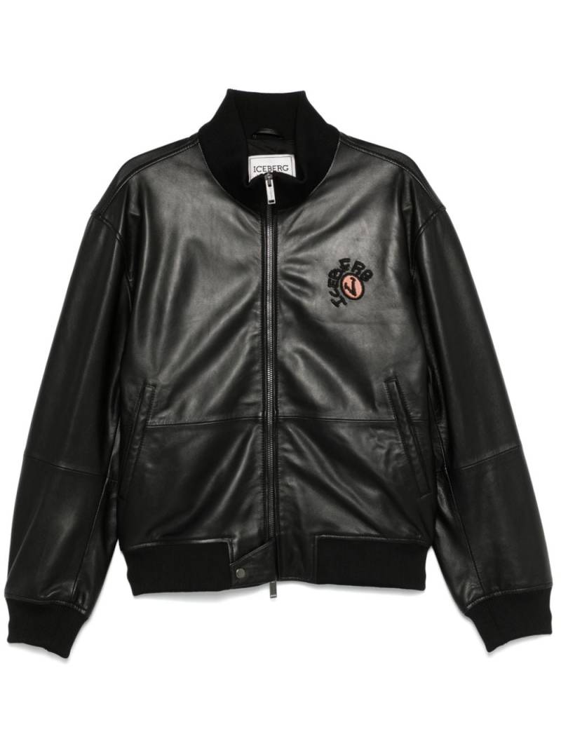 Iceberg Bear-detail leather jacket - Black von Iceberg