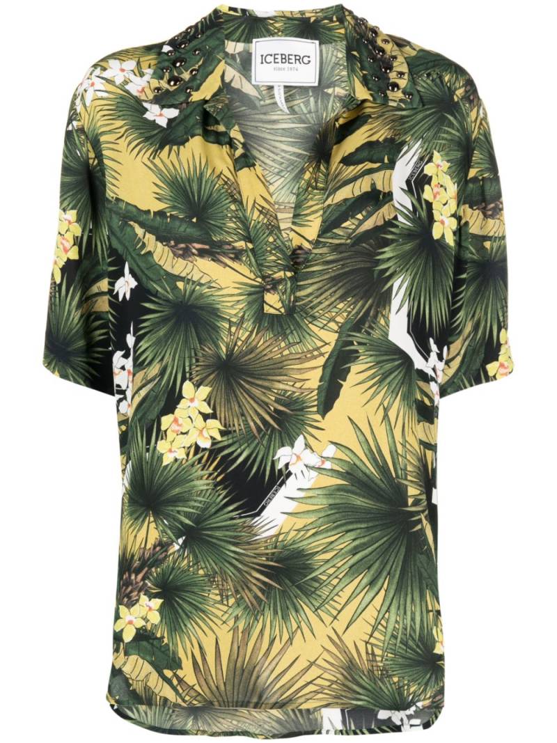 Iceberg botanical-print V-neck shirt - Green von Iceberg