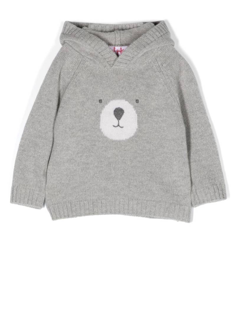 Il Gufo bear knit hooded jumper - Grey von Il Gufo