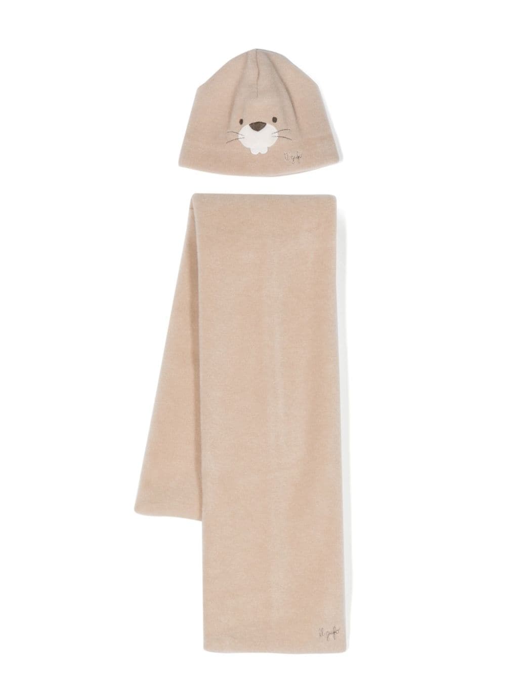 Il Gufo beaver-embroidered knitted scarf set - Neutrals von Il Gufo