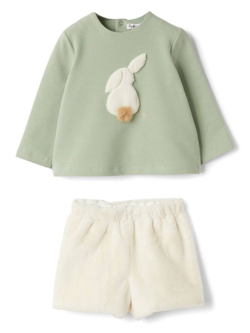 Il Gufo bunny appliqué shorts and sweatshirt set - Green von Il Gufo