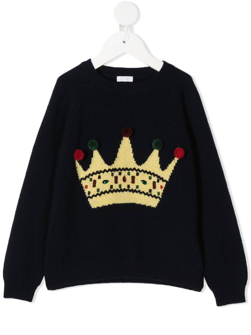 Il Gufo crown print knitted jumper - Blue von Il Gufo