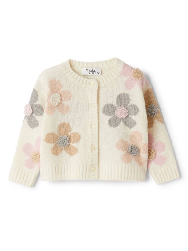 Il Gufo floral appliqué cardigan - Neutrals von Il Gufo