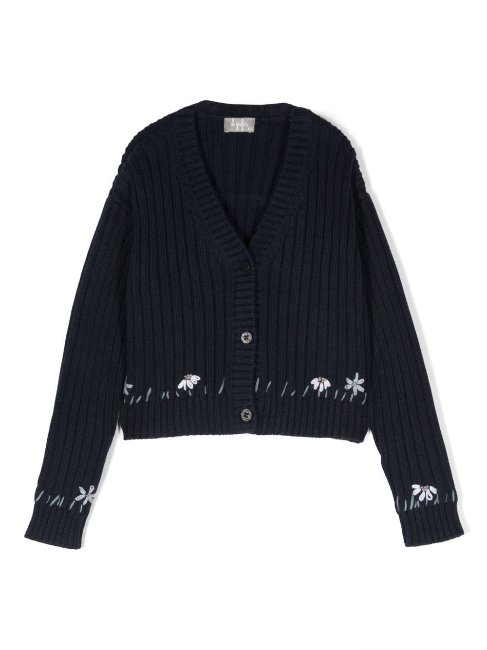 Il Gufo floral-embroidery ribbed-knit cardigan - Blue von Il Gufo