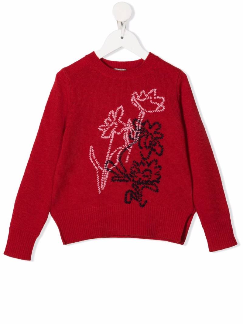 Il Gufo floral-embroidery wool jumper - Red von Il Gufo