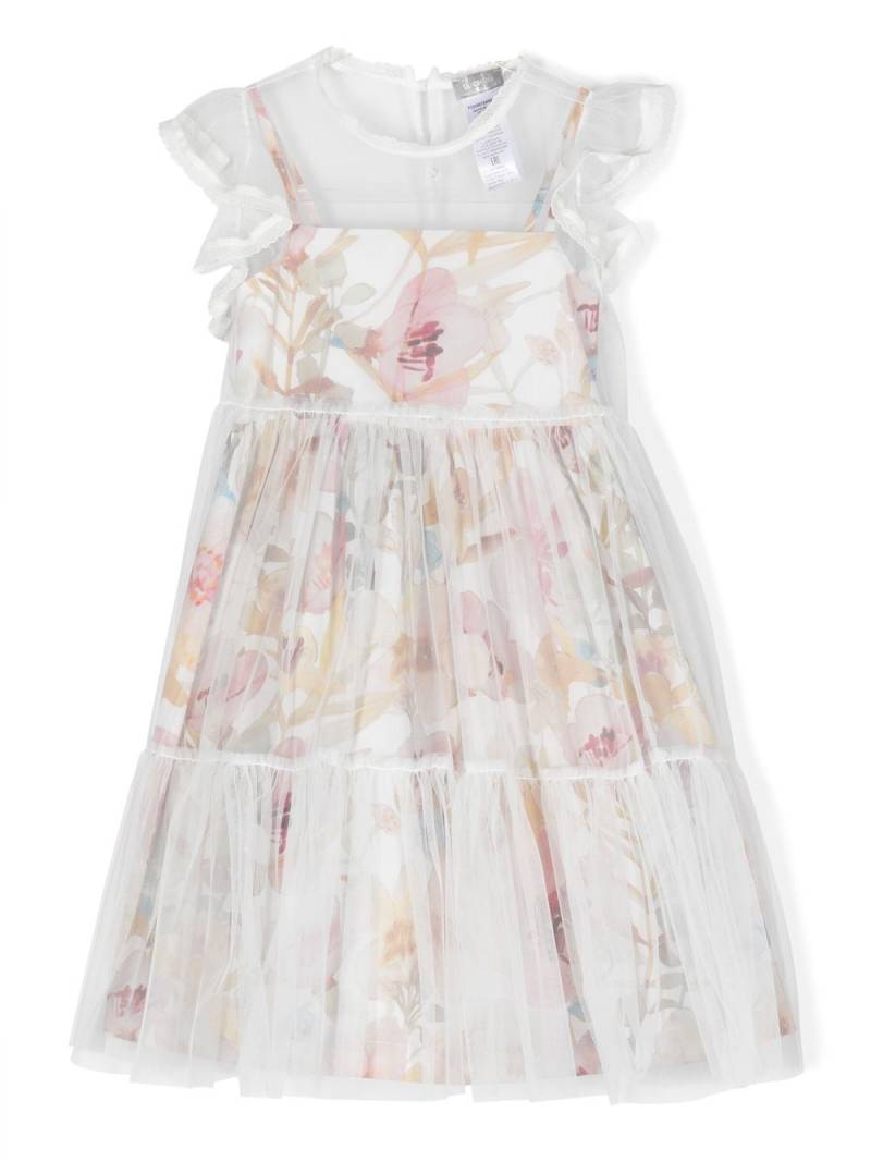 Il Gufo floral-print tulle dress - White von Il Gufo