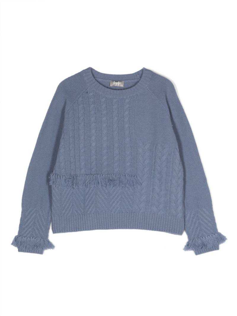 Il Gufo frayed-detail cable-knit jumper - Blue von Il Gufo