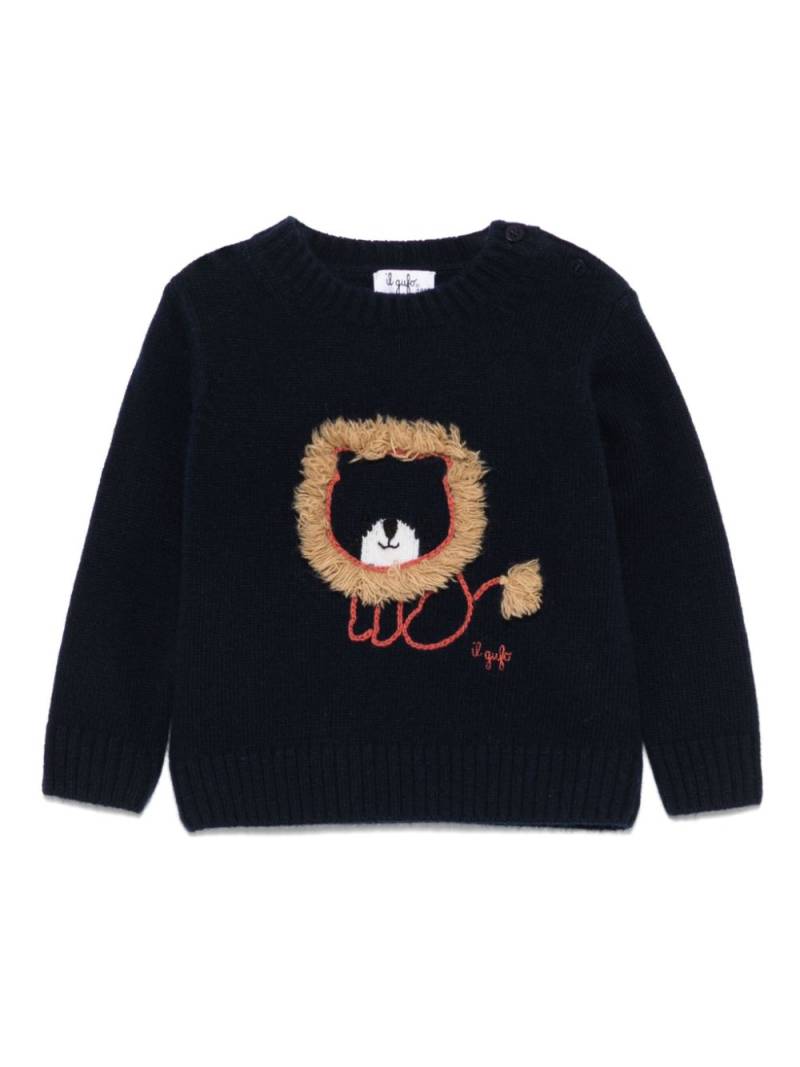 Il Gufo lion-embroidered sweater - Blue von Il Gufo