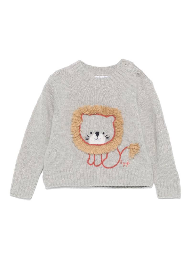 Il Gufo lion-embroidered virgin-wool sweater - Grey von Il Gufo