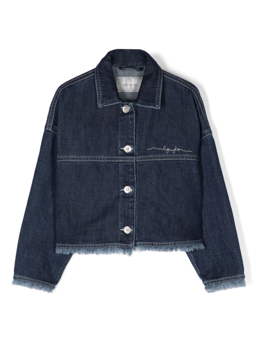 Il Gufo logo-embroidered frayed denim jacket - Blue von Il Gufo