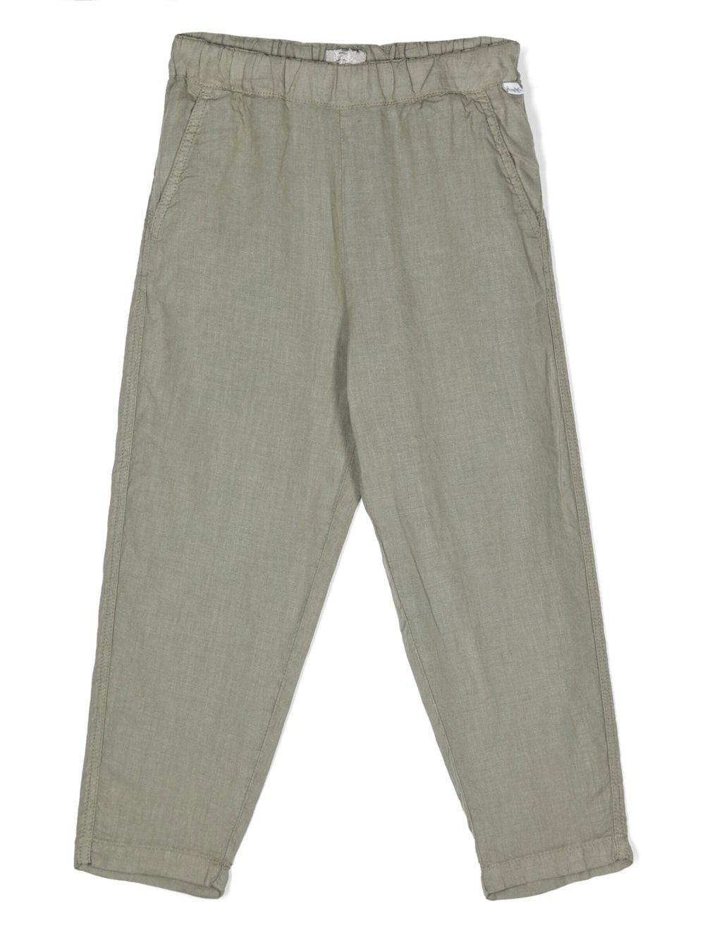 Il Gufo logo-patch linen trousers - Green von Il Gufo