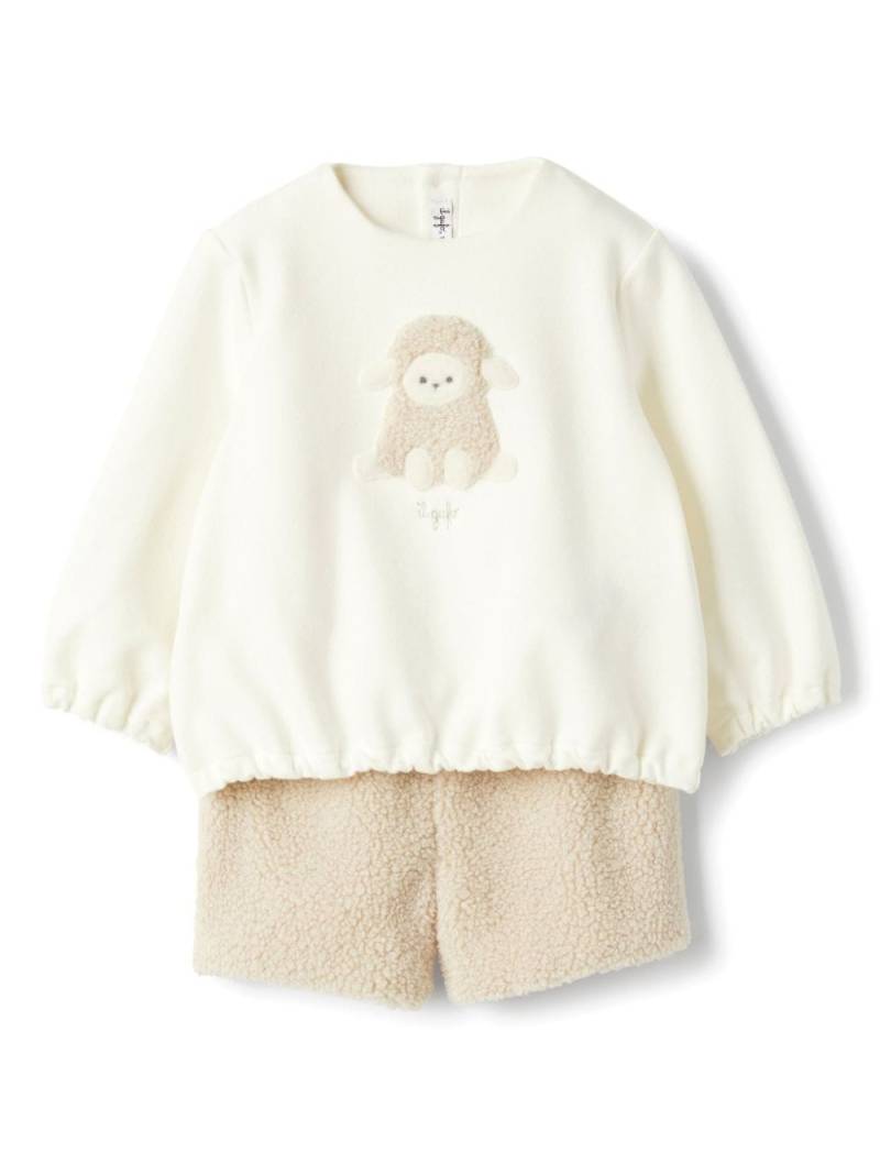 Il Gufo sheep appliqué sweatshirt and shorts set - Neutrals von Il Gufo