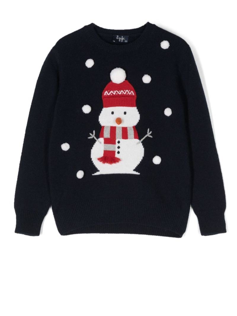 Il Gufo snowman-knit jumper - Blue von Il Gufo