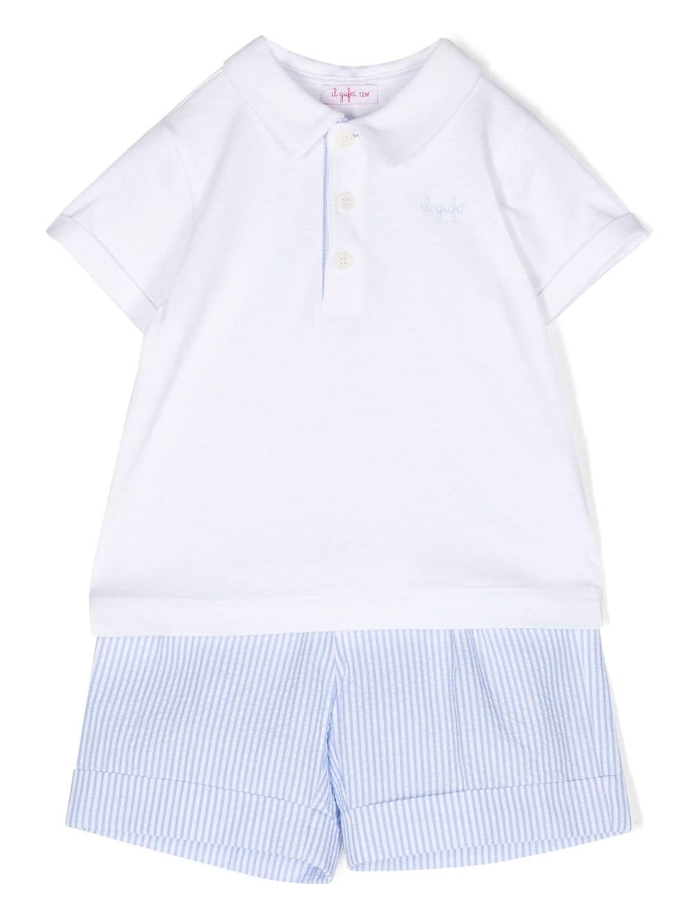 Il Gufo stripe-pattern polo shirt babygrow set - Blue von Il Gufo