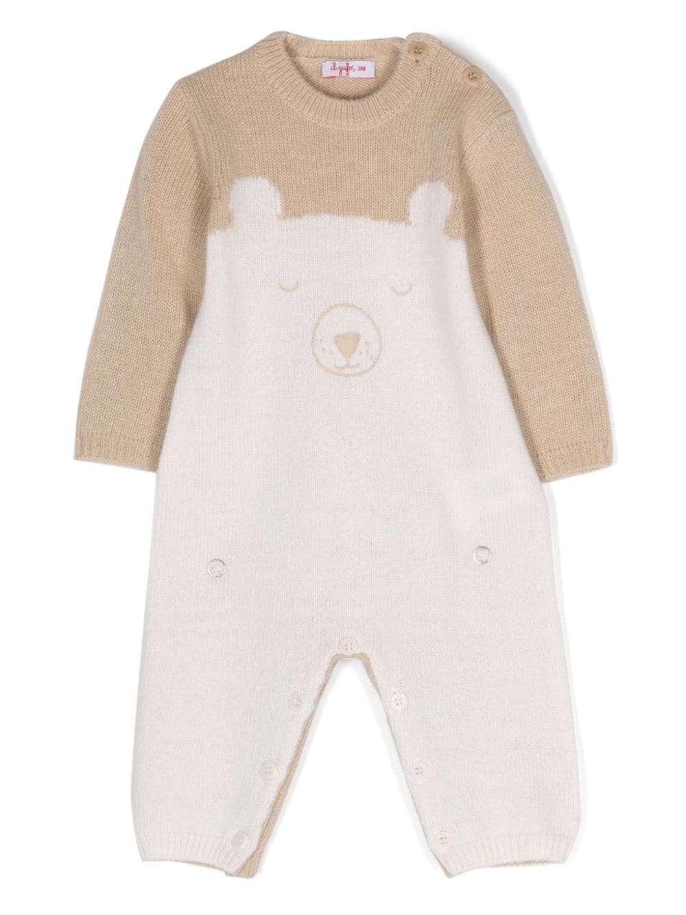 Il Gufo teddy bear-embroidered wool romper - Neutrals von Il Gufo