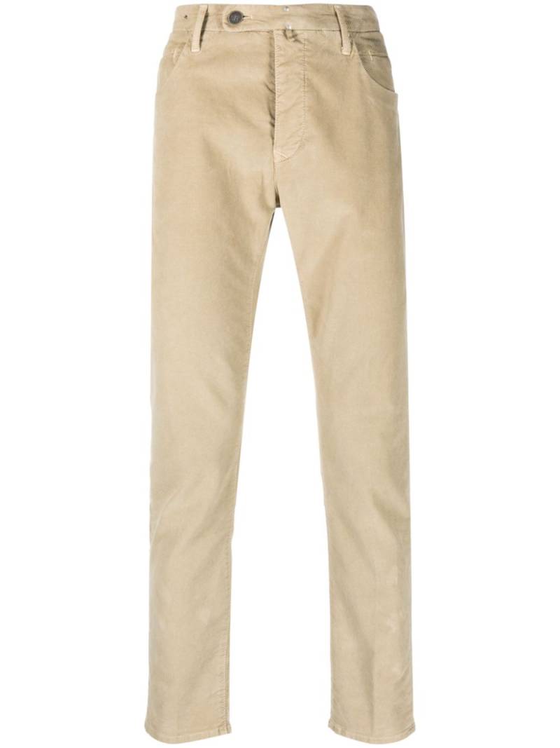 Incotex logo-patch corduroy slim-fit trousers - Neutrals von Incotex