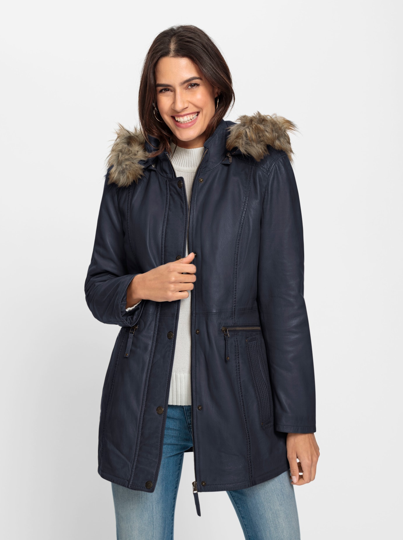 Inspirationen Lederjacke, mit Kapuze Inspirationen Lederjacke, mit Kapuze von Inspirationen
