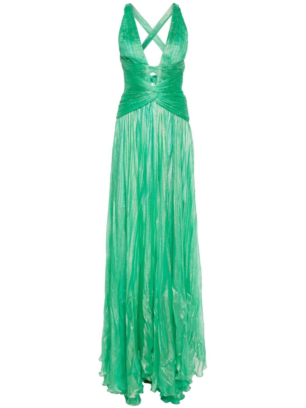 Iris Serban lamé plissé-effect gown - Green