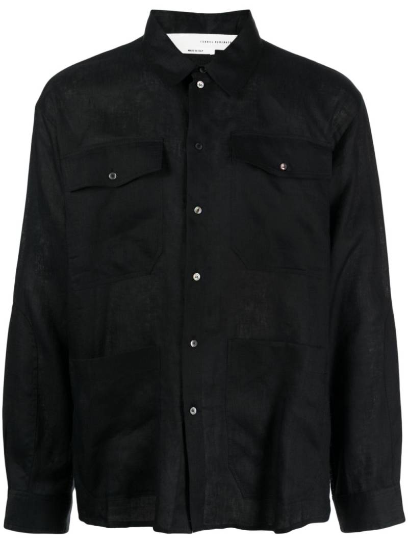 Isabel Benenato mother-of-pearl button linen shirt - Black von Isabel Benenato