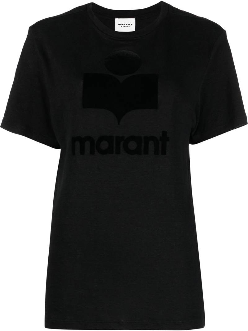 MARANT ÉTOILE Koldi flocked-logo linen T-shirt - Black von MARANT ÉTOILE