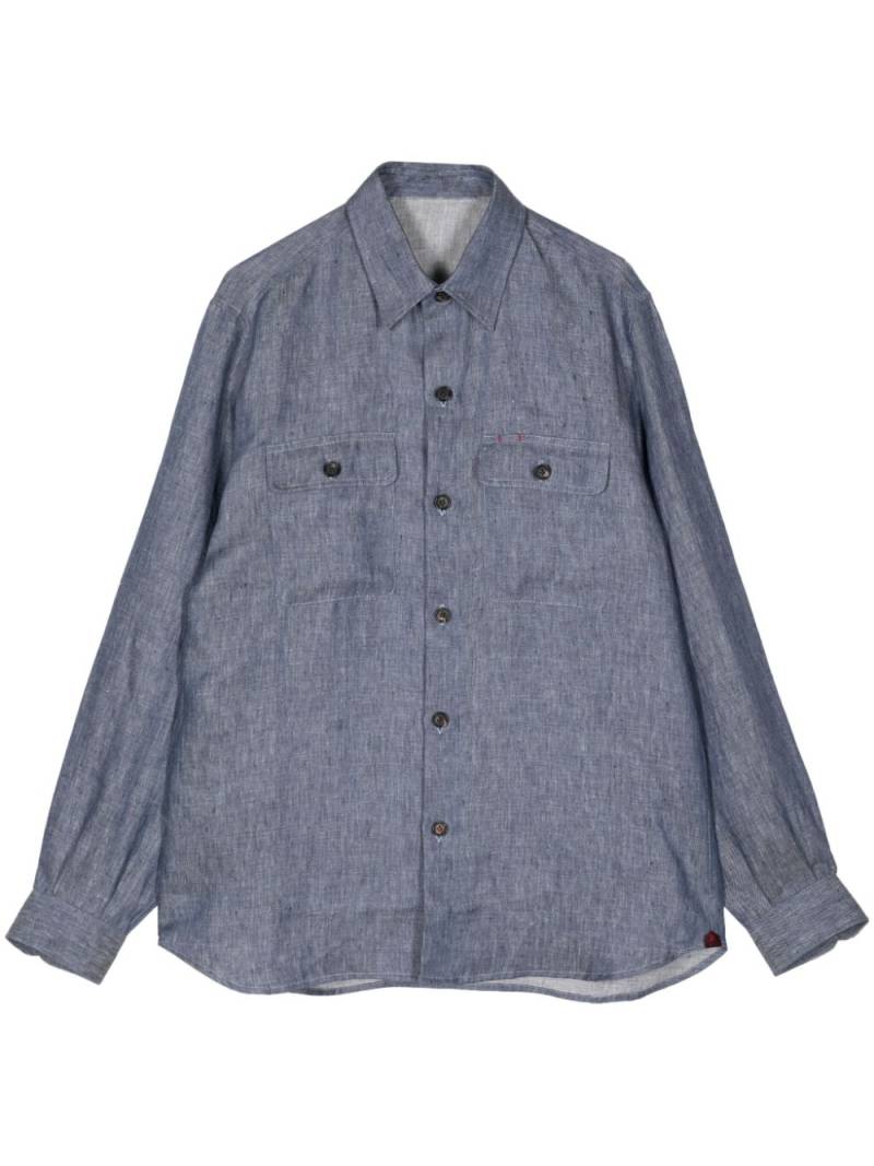 Isaia flap-pocket linen shirt - Blue von Isaia