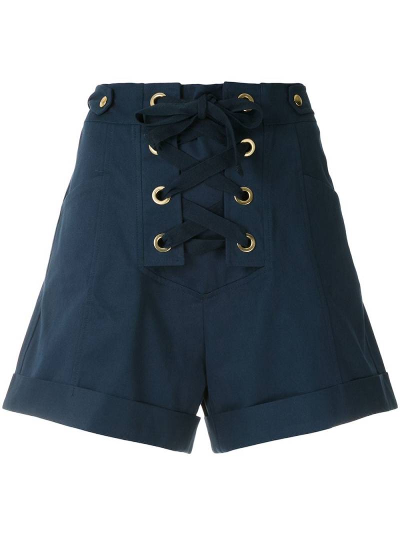 Isolda high-waist lace-up fastening shorts - Blue von Isolda