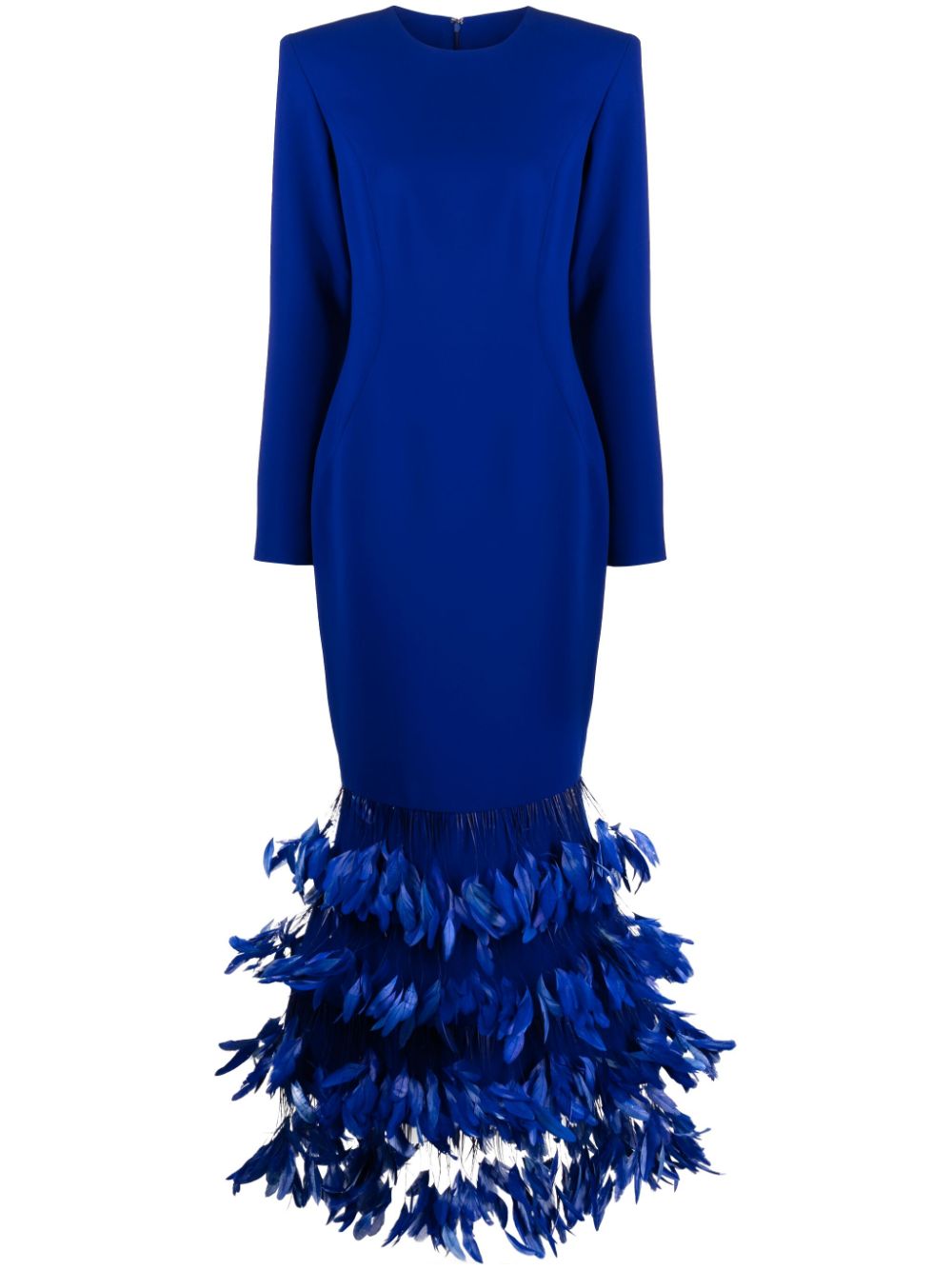 JEAN-LOUIS SABAJI long-sleeve feather-detail maxi dress - Blue von JEAN-LOUIS SABAJI