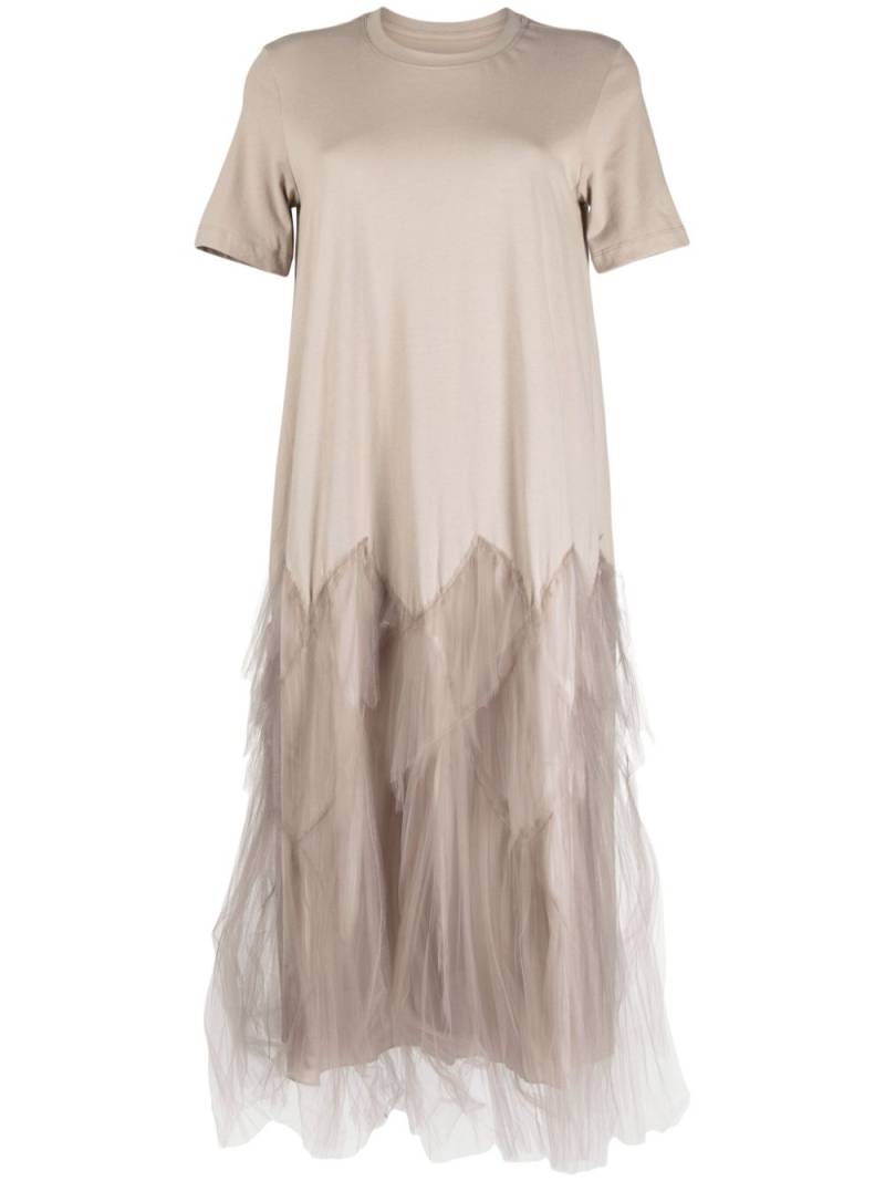 JNBY tulle-panel cotton midi dress - Neutrals von JNBY