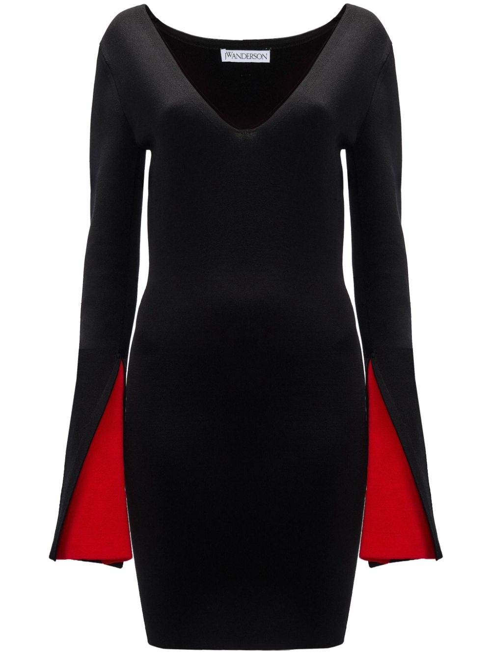 JW Anderson contrast-cuff V-neck dress - Black von JW Anderson