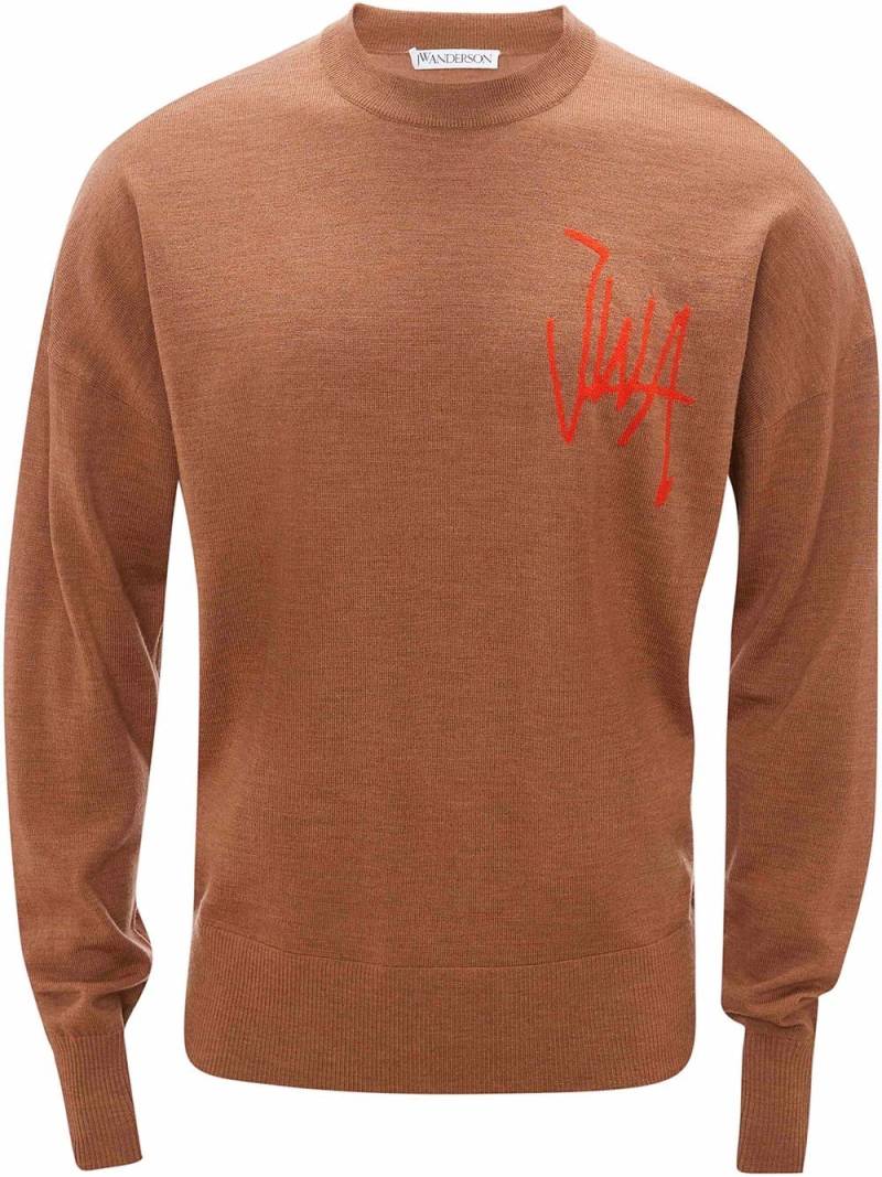 JW Anderson intarsia-logo crew neck jumper - Brown von JW Anderson