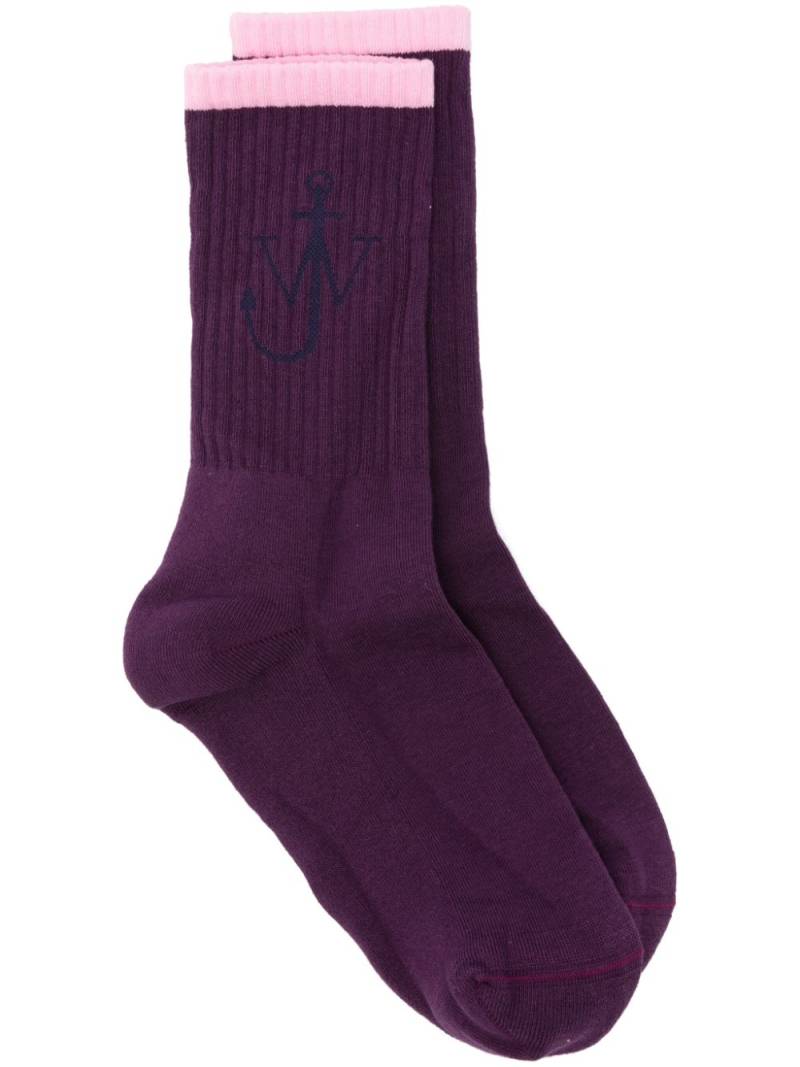 JW Anderson intarsia-logo socks - Purple von JW Anderson