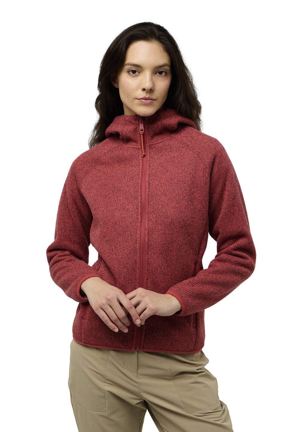 Jack Wolfskin Fleecejacke mit Kapuze Damen Kaminfeuer Hooded Jacket Women 2XL red coral red coral von Jack Wolfskin