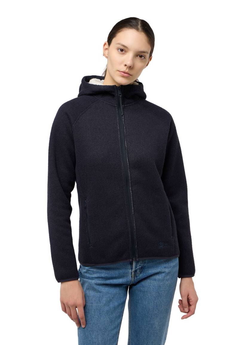 Jack Wolfskin Fleecejacke mit Kapuze Damen Kaminfeuer Hooded Jacket Women L dark navy dark navy von Jack Wolfskin