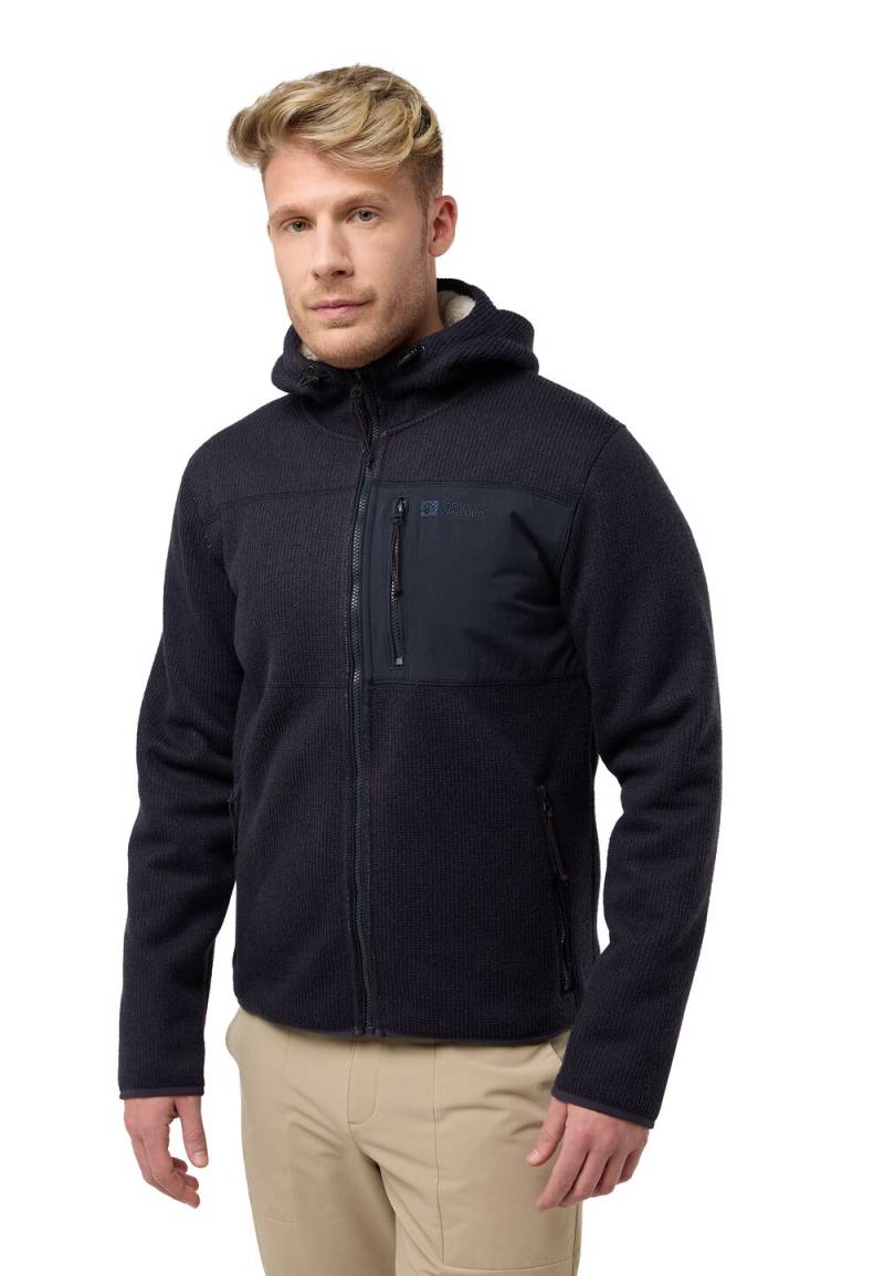 Jack Wolfskin Fleecejacke mit Kapuze Herren Kaminfeuer Hooded Jacket Men 2XL dark navy dark navy von Jack Wolfskin