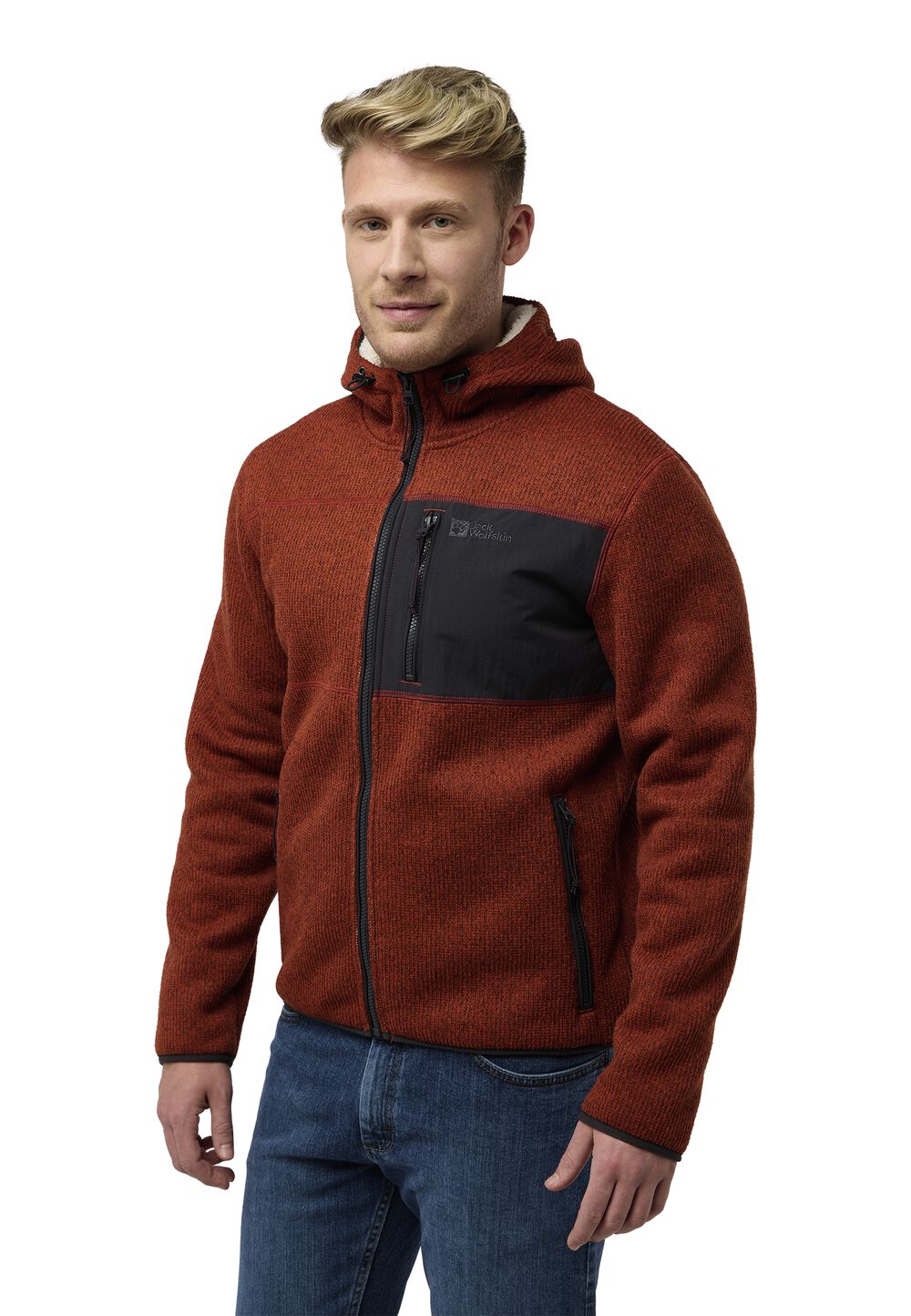 Jack Wolfskin Fleecejacke mit Kapuze Herren Kaminfeuer Hooded Jacket Men S intense rust intense rust von Jack Wolfskin