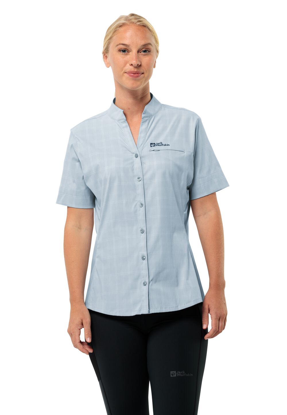 Jack Wolfskin Kurzarm Wanderbluse Damen Norbo S/S Shirt Women L soft blue check soft blue check von Jack Wolfskin