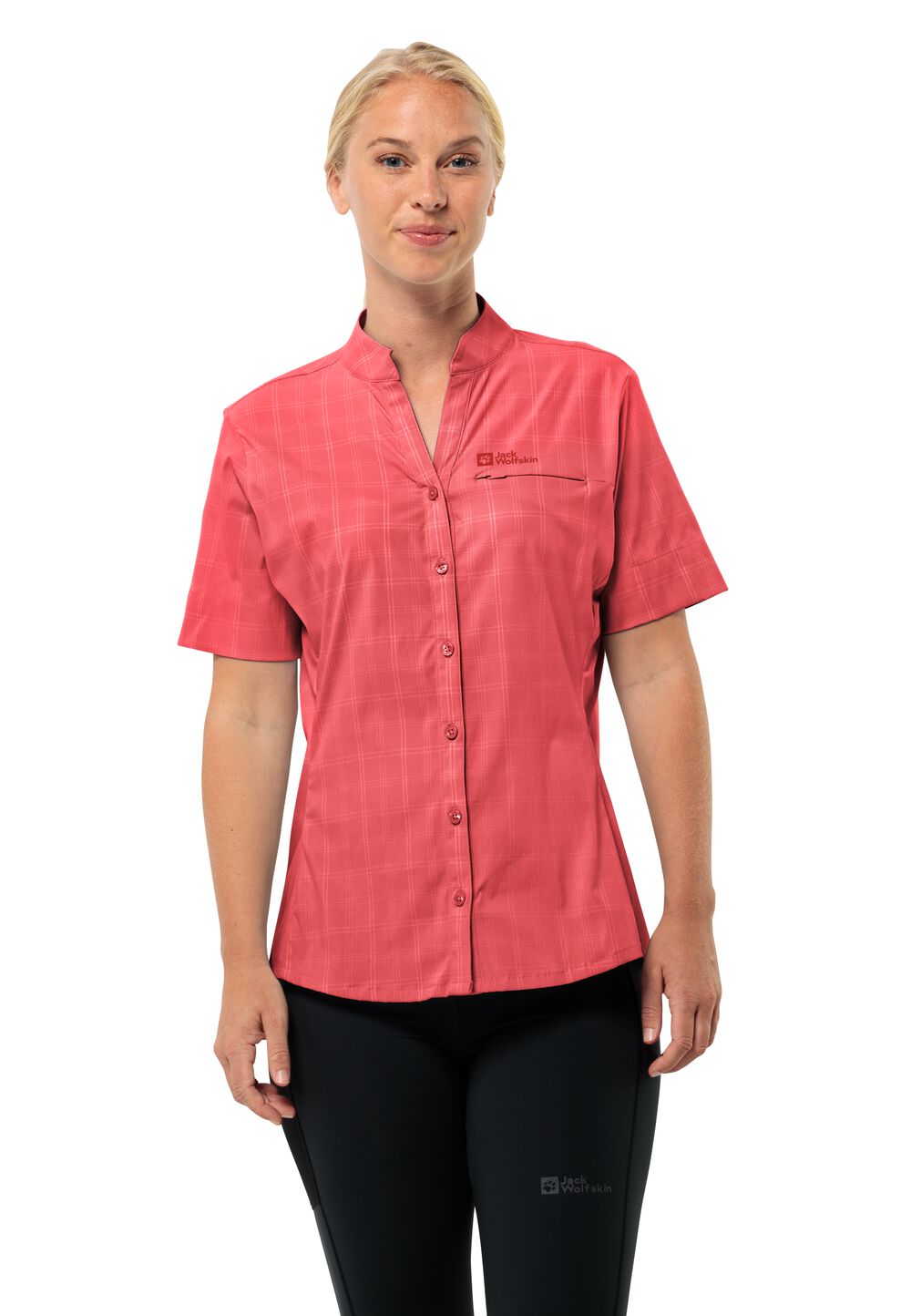 Jack Wolfskin Kurzarm Wanderbluse Damen Norbo S/S Shirt Women M rot vibrant red check von Jack Wolfskin