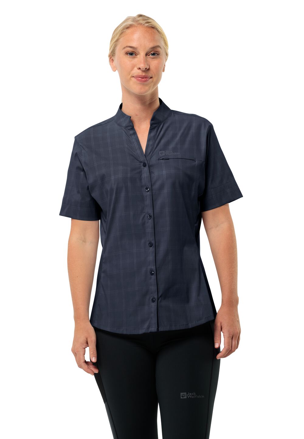 Jack Wolfskin Kurzarm Wanderbluse Damen Norbo S|S Shirt Women S night blue checks Night Blue Checks von Jack Wolfskin