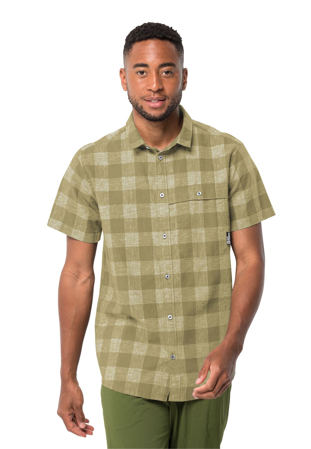 Jack Wolfskin Kurzarm Wanderhemd Herren Highlands Shirt Men L bay leaf check Bay Leaf Check von Jack Wolfskin